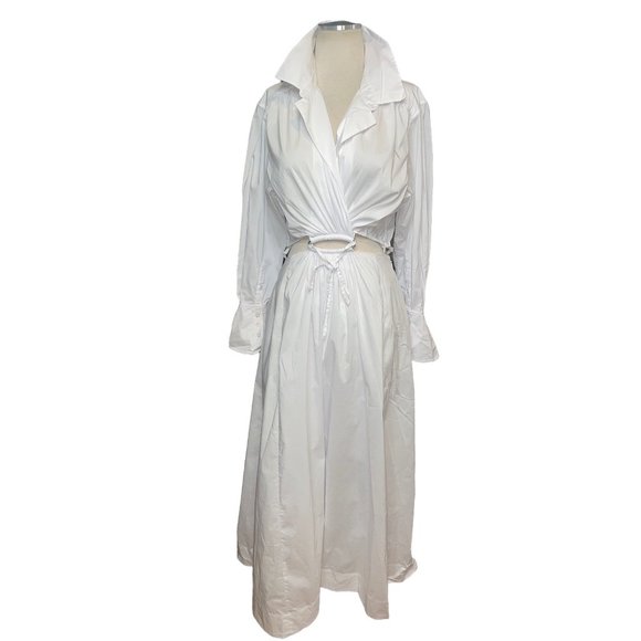 JONATHAN SIMKHAI Alex Pleated Cut Out Dress in White Medium New Nwt Shirtdress - Picture 5 of 15